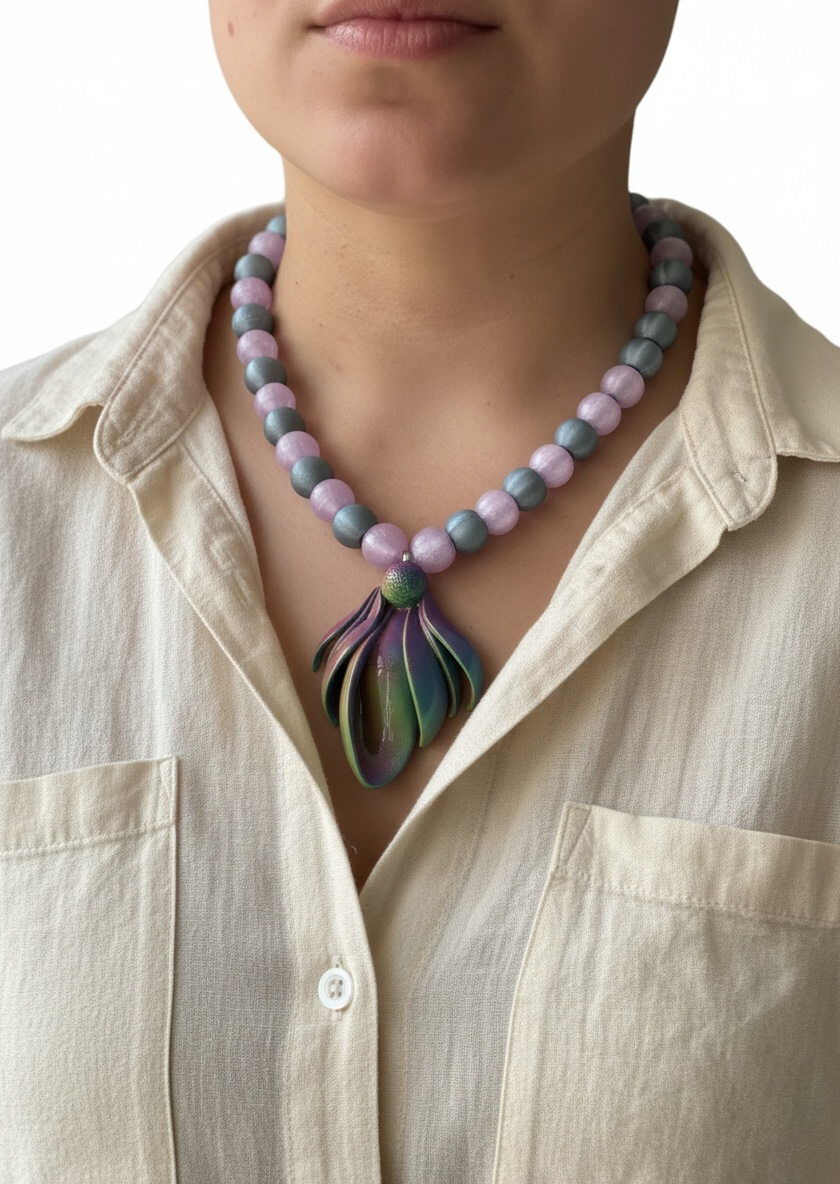 Frailejón Necklace, Crepúsculo, worn