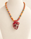 VIVO Red Anatomical Heart Beaded Necklace