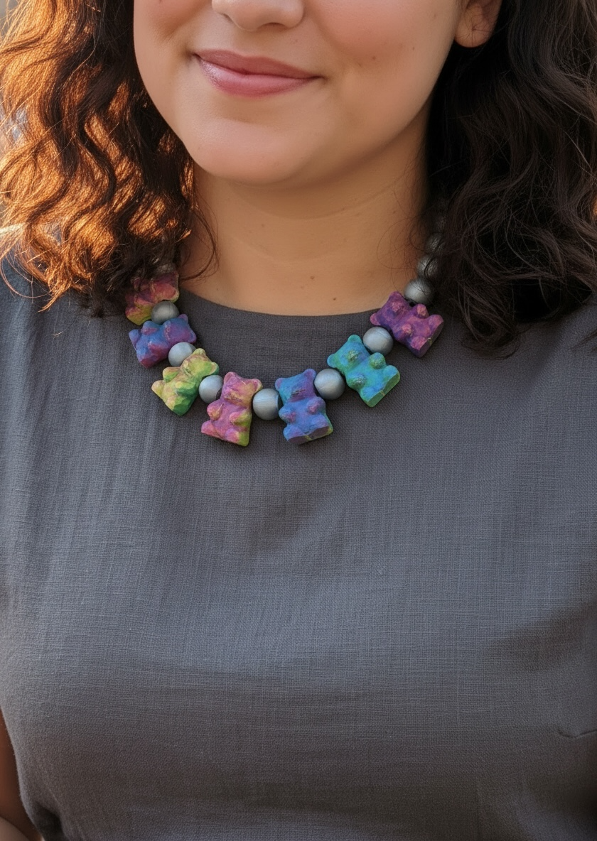 Gummy Bear Necklace, Bubblegum, worn